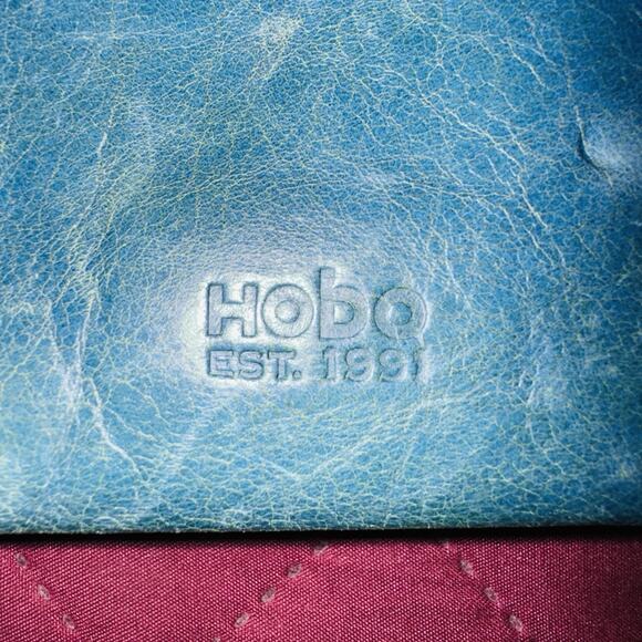 HOBO INTERNATIONAL Distressed Slate Blue Leather Fold Over Clutch - Picture 3 of 7